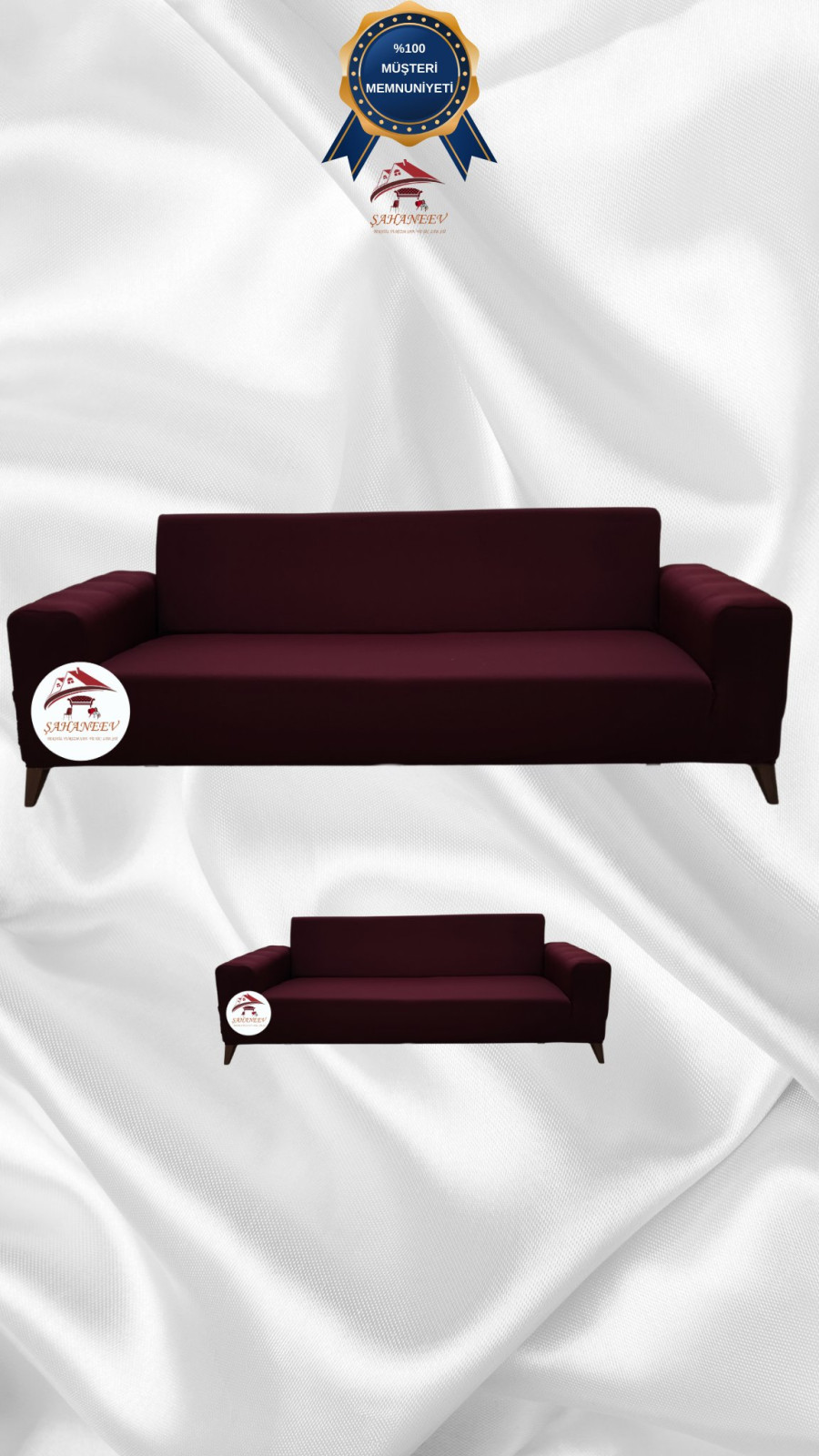 Mikro Kumaş Lastikli Giydirme Koltuk Örtüsü - Kaymaz Elastik Koltuk Koruyucu Bordo Renk 3+2 (2 Parça Set)