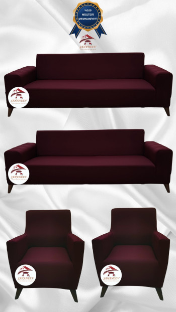 Micro Fabric Elastic Sofa Cover - Non-Slip Elastic Sofa Protector Maroon Color 3+3+1+1 (4 Piece Set)