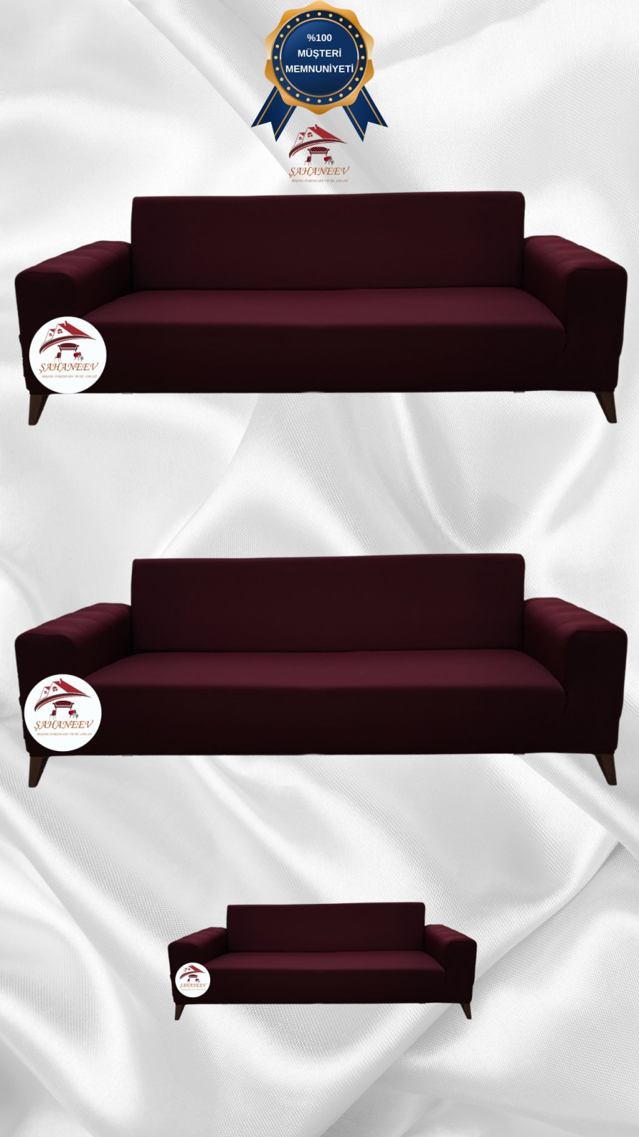 Mikro Kumaş Lastikli Giydirme Koltuk Örtüsü - Kaymaz Elastik Koltuk Koruyucu Bordo Renk 3+3+2 (3 Parça Set) Özel Ölçü
