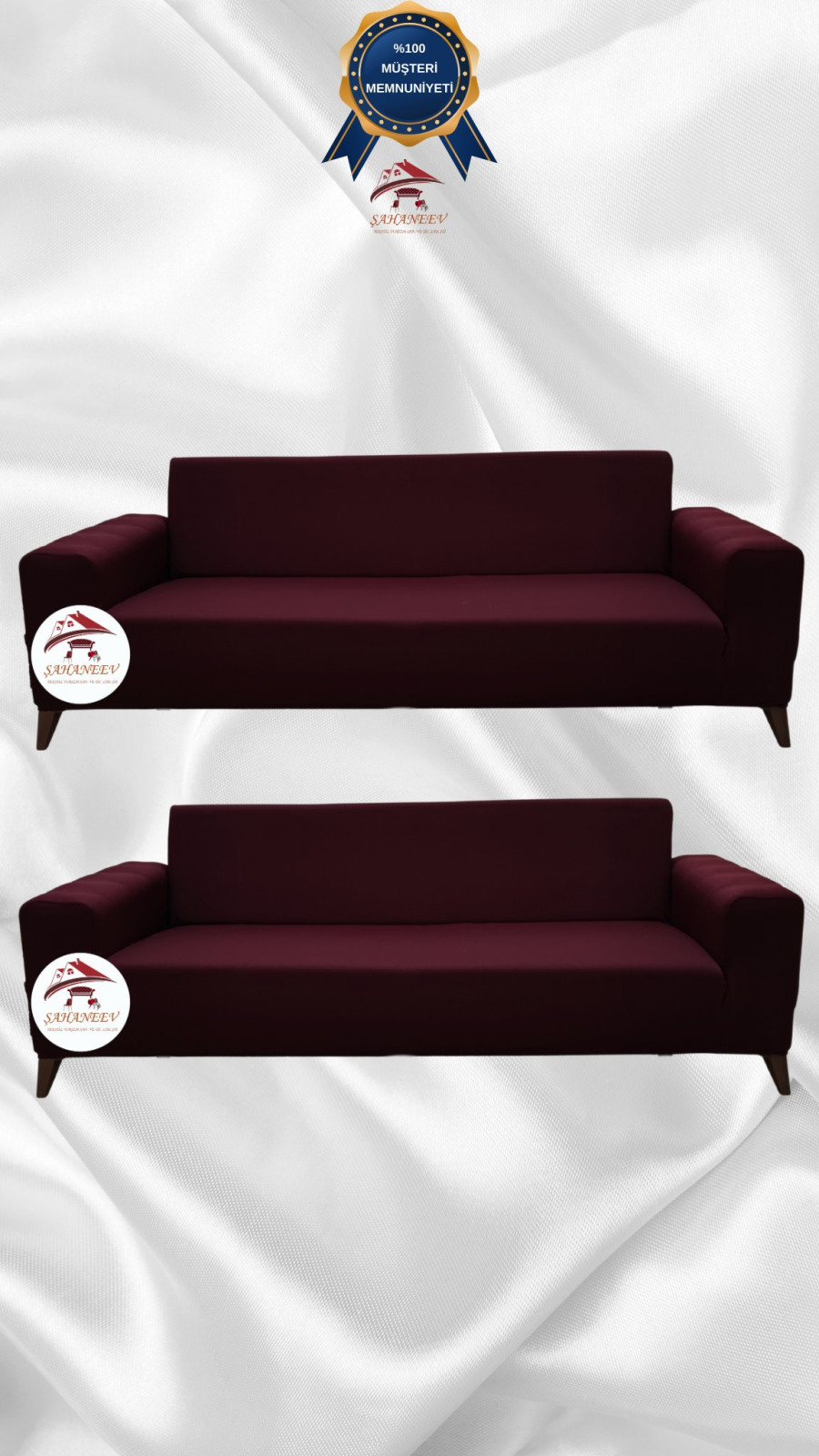 Mikro Kumaş Lastikli Giydirme Koltuk Örtüsü - Kaymaz Elastik Koltuk Koruyucu Bordo Renk 3+3 (2 Parça Set)