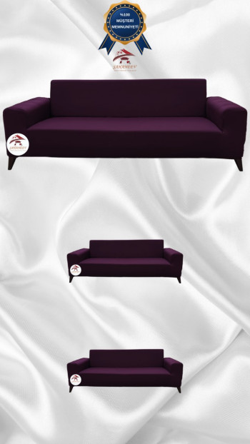 Mikro Kumaş Lastikli Giydirme Koltuk Örtüsü - Kaymaz Elastik Koltuk Koruyucu Fuşya Renk 3+2+2 (3 Parça Set)