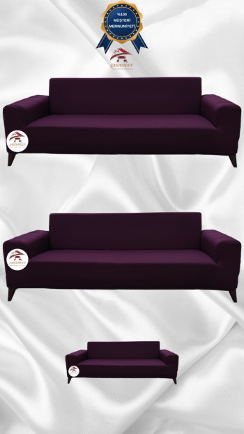 Mikro Kumaş Lastikli Giydirme Koltuk Örtüsü - Kaymaz Elastik Koltuk Koruyucu Fuşya Renk 3+3+2 (3 Parça Set)