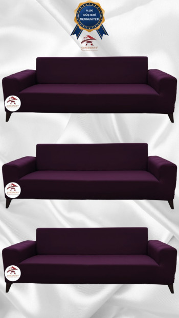 Mikro Kumaş Lastikli Giydirme Koltuk Örtüsü - Kaymaz Elastik Koltuk Koruyucu Fuşya Renk 3+3+3 (3 Parça Set)