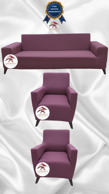 Mikro Kumaş Lastikli Giydirme Koltuk Örtüsü - Kaymaz Elastik Koltuk Koruyucu Gülkurusu Renk 3+1+1 (3 Parça Set)