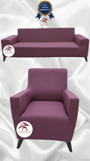 Mikro Kumaş Lastikli Giydirme Koltuk Örtüsü - Kaymaz Elastik Koltuk Koruyucu Gülkurusu Renk 3+1 (2 Parça Set)