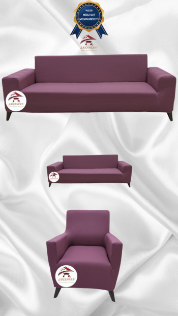 Mikro Kumaş Lastikli Giydirme Koltuk Örtüsü - Kaymaz Elastik Koltuk Koruyucu Gülkurusu Renk 3+2+1 (3 Parça Set)