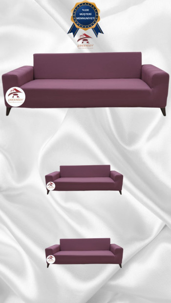 Mikro Kumaş Lastikli Giydirme Koltuk Örtüsü - Kaymaz Elastik Koltuk Koruyucu Gülkurusu Renk 3+2+2 (3 Parça Set)