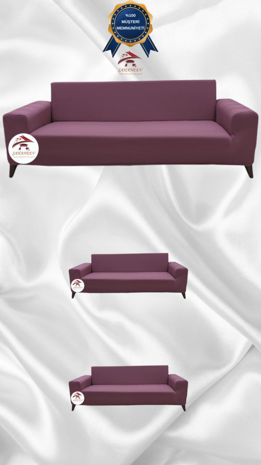 Mikro Kumaş Lastikli Giydirme Koltuk Örtüsü - Kaymaz Elastik Koltuk Koruyucu Gülkurusu Renk 3+2+2 (3 Parça Set)