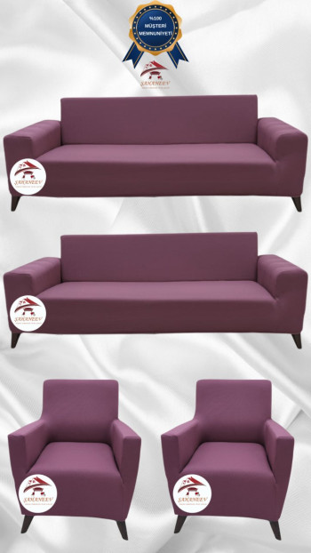 Mikro Kumaş Lastikli Giydirme Koltuk Örtüsü - Kaymaz Elastik Koltuk Koruyucu Gülkurusu Renk 3+3+1+1 (4 Parça Set)