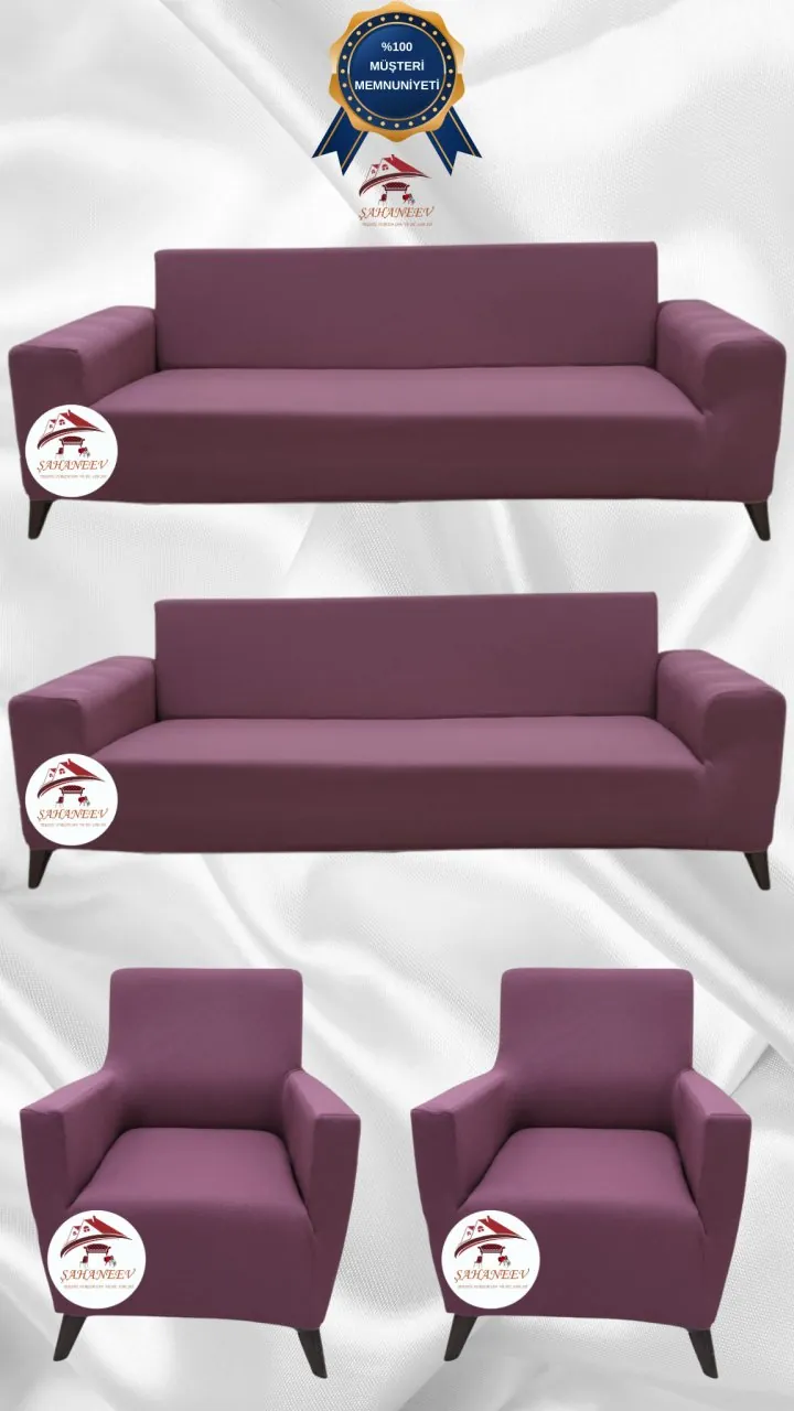Micro Fabric Elastic Sofa Cover - Non-Slip Elastic Sofa Protector Rose Color 3+3+1+1 (4 Piece Set)