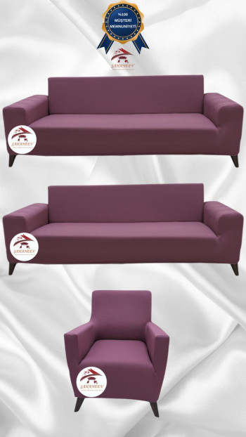 Mikro Kumaş Lastikli Giydirme Koltuk Örtüsü - Kaymaz Elastik Koltuk Koruyucu Gülkurusu Renk 3+3+1 (3 Parça Set)