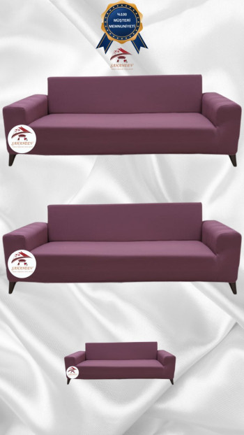 Mikro Kumaş Lastikli Giydirme Koltuk Örtüsü - Kaymaz Elastik Koltuk Koruyucu Gülkurusu Renk 3+3+2 (3 Parça Set)