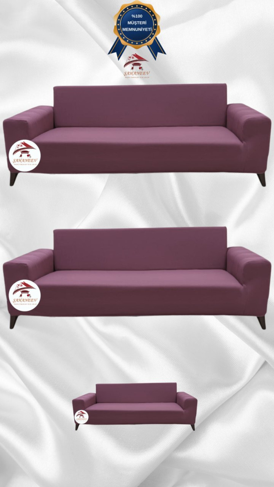 Mikro Kumaş Lastikli Giydirme Koltuk Örtüsü - Kaymaz Elastik Koltuk Koruyucu Gülkurusu Renk 3+3+2 (3 Parça Set)