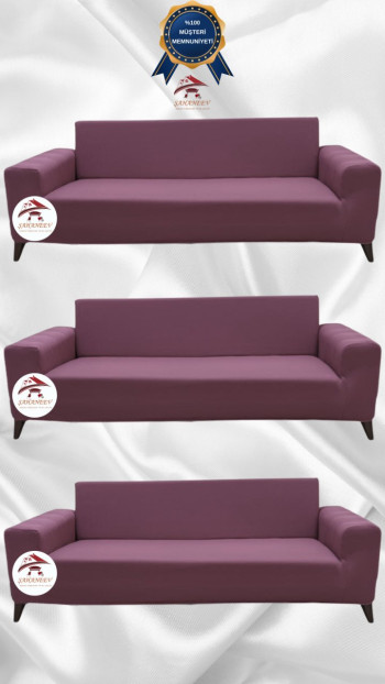 Mikro Kumaş Lastikli Giydirme Koltuk Örtüsü - Kaymaz Elastik Koltuk Koruyucu Gülkurusu Renk 3+3+3 (3 Parça Set)
