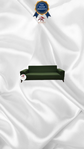 Mikro Kumaş Lastikli Giydirme Koltuk Örtüsü - Kaymaz Elastik Koltuk Koruyucu Haki Yeşili Renk 2'li Set (1 Parça)