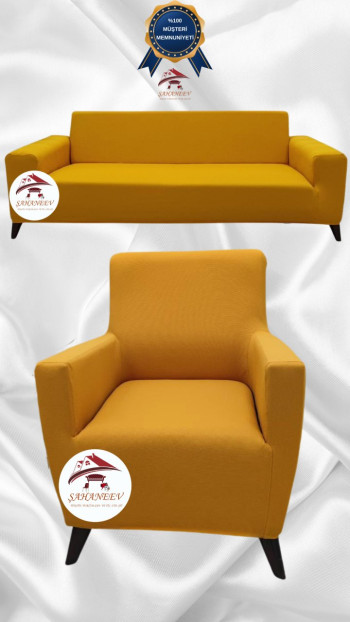 Micro Fabric Elastic Sofa Cover - Non-Slip Elastic Sofa Protector Mustard Color 3+1 (2 Piece Set)