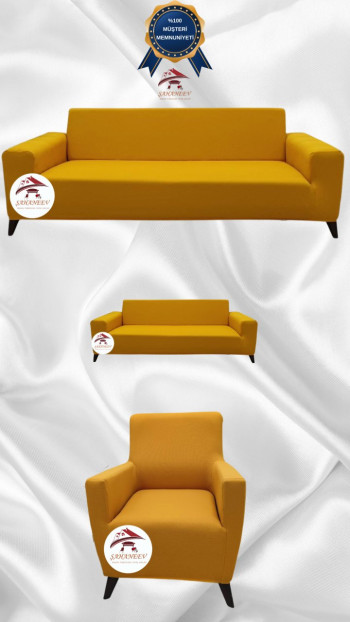 Micro Fabric Elastic Sofa Cover - Non-Slip Elastic Sofa Protector Mustard Color 3+2+1 (3 Piece Set)
