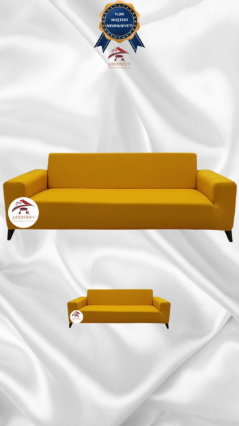 Micro Fabric Elastic Sofa Cover - Non-Slip Elastic Sofa Protector Mustard Color 3+2 (2 Piece Set)