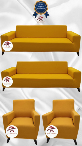 Micro Fabric Elastic Sofa Cover - Non-Slip Elastic Sofa Protector Mustard Color 3+3+1+1 (4 Piece Set)