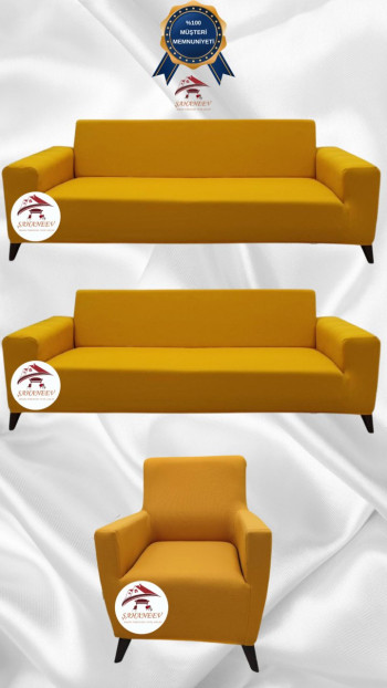 Micro Fabric Elastic Sofa Cover - Non-Slip Elastic Sofa Protector Mustard Color 3+3+1 (3 Piece Set)