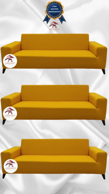 Micro Fabric Elastic Sofa Cover - Non-Slip Elastic Sofa Protector Mustard Color 3+3+3 (3 Piece Set)