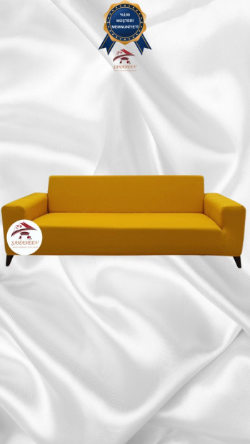 Micro Fabric Elastic Sofa Cover - Non-Slip Elastic Sofa Protector Mustard Color 3-Seater Set (1 Piece)