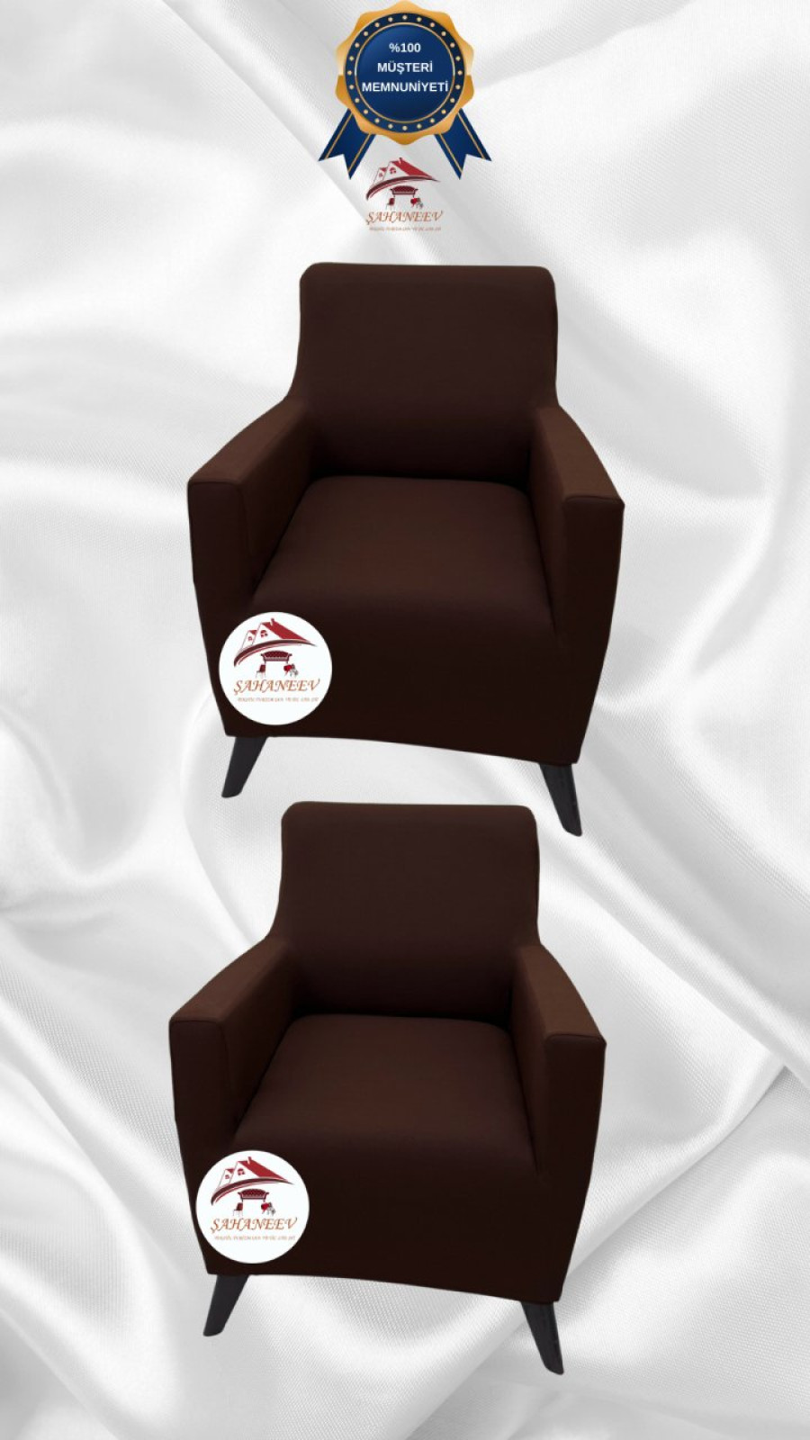 Mikro Kumaş Lastikli Giydirme Koltuk Örtüsü - Kaymaz Elastik Koltuk Koruyucu Kahverengi Renk 1+1 (2 Parça Set) Özel Ölçü