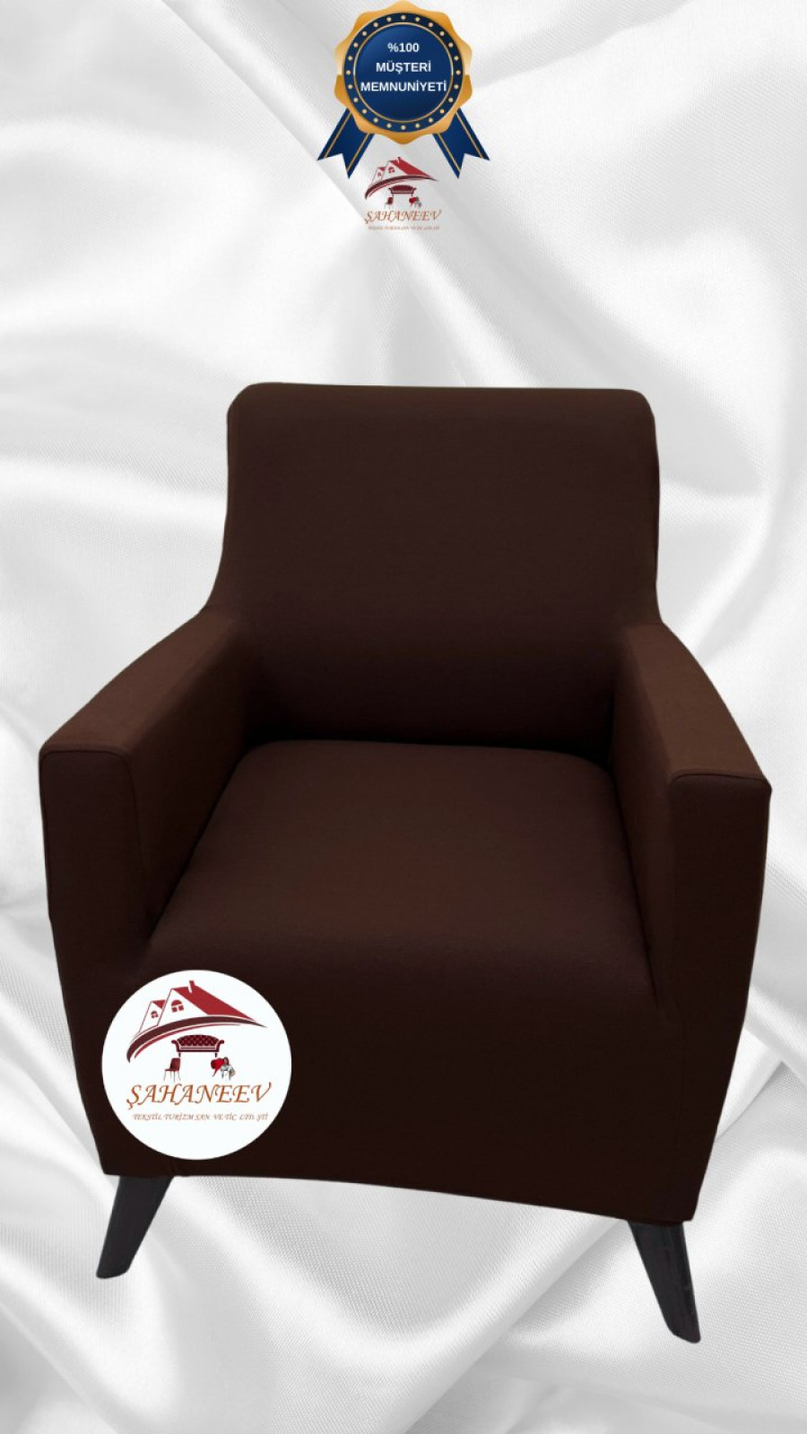 Mikro Kumaş Lastikli Giydirme Koltuk Örtüsü - Kaymaz Elastik Koltuk Koruyucu Kahverengi Renk Tekli (1 Parça) Özel Ölçü