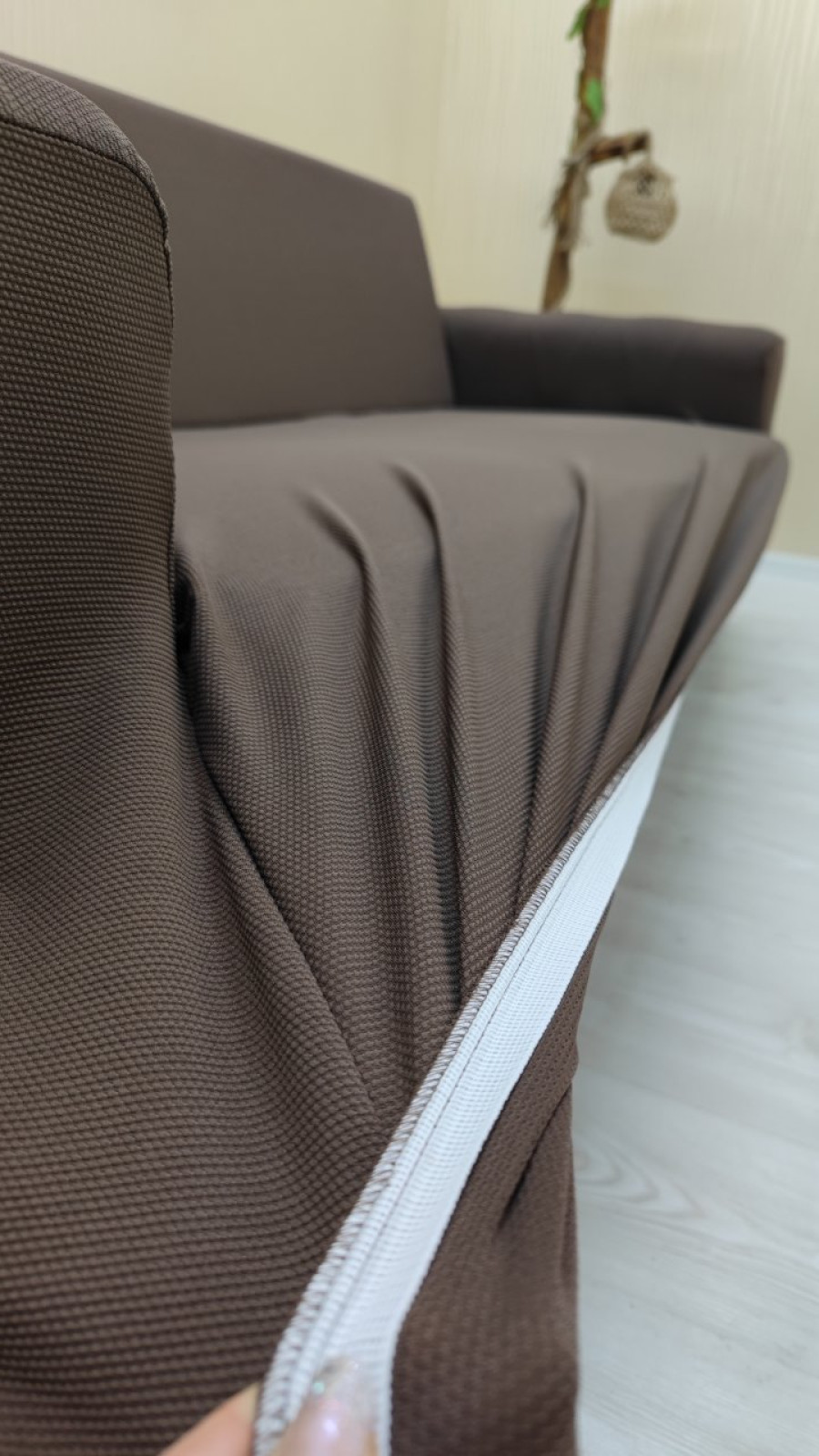 Mikro Kumaş Lastikli Giydirme Koltuk Örtüsü - Kaymaz Elastik Koltuk Koruyucu Kahverengi Renk 3+1 (2 Parça Set) Özel Ölçü