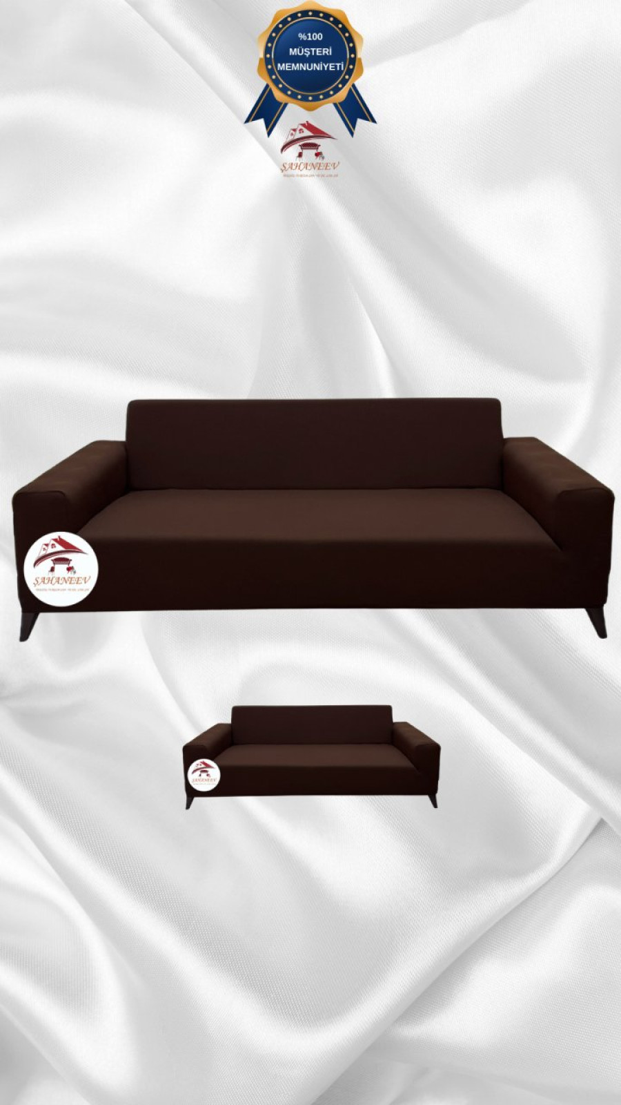 Mikro Kumaş Lastikli Giydirme Koltuk Örtüsü - Kaymaz Elastik Koltuk Koruyucu Kahverengi Renk 3+2 (2 Parça Set) Özel Ölçü