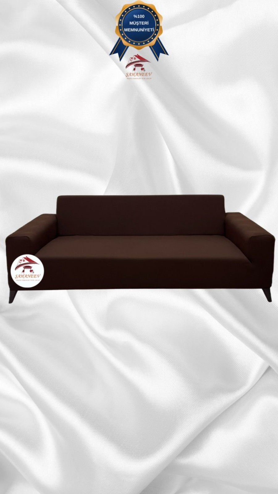 Mikro Kumaş Lastikli Giydirme Koltuk Örtüsü - Kaymaz Elastik Koltuk Koruyucu Kahverengi Renk 3'lü Set (1 Parça) Özel Ölçü