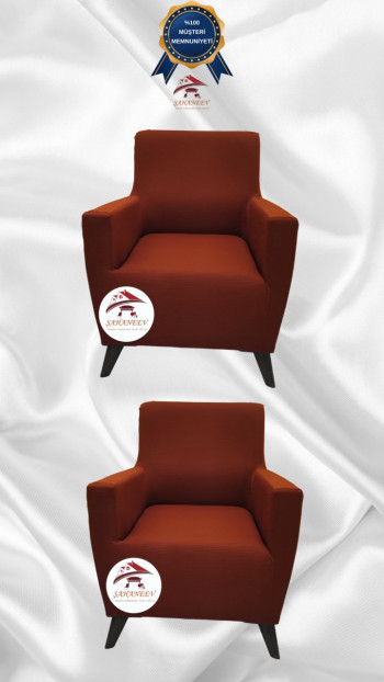 Mikro Kumaş Lastikli Giydirme Koltuk Örtüsü - Kaymaz Elastik Koltuk Koruyucu Kiremit Renk 1+1 (2 Parça Set)