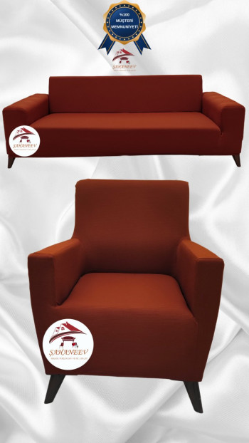 Mikro Kumaş Lastikli Giydirme Koltuk Örtüsü - Kaymaz Elastik Koltuk Koruyucu Kiremit Renk 3+1 (2 Parça Set)