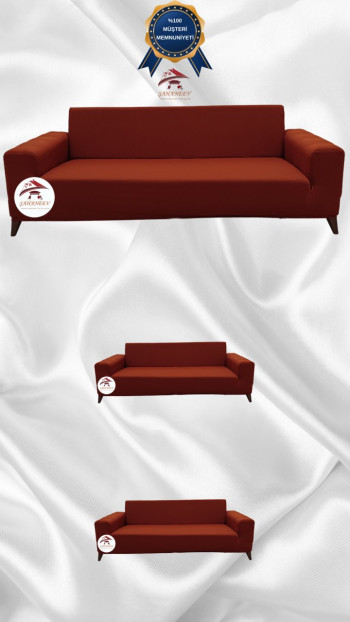 Mikro Kumaş Lastikli Giydirme Koltuk Örtüsü - Kaymaz Elastik Koltuk Koruyucu Kiremit Renk 3+2+2 (3 Parça Set)
