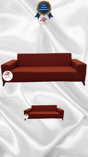 Mikro Kumaş Lastikli Giydirme Koltuk Örtüsü - Kaymaz Elastik Koltuk Koruyucu Kiremit Renk 3+2 (2 Parça Set)