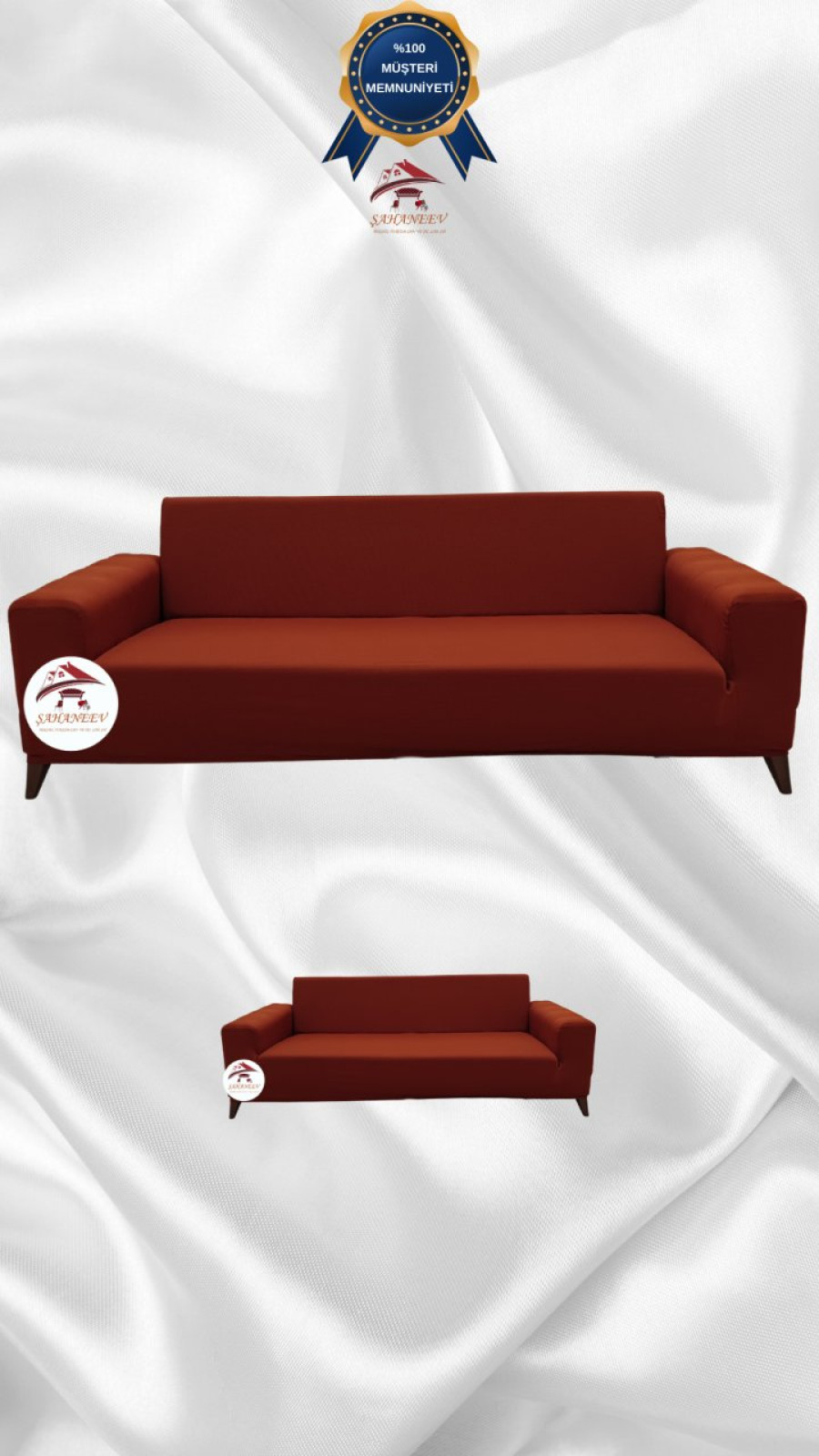 Mikro Kumaş Lastikli Giydirme Koltuk Örtüsü - Kaymaz Elastik Koltuk Koruyucu Kiremit Renk 3+2 (2 Parça Set) Özel Ölçü