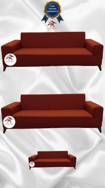 Mikro Kumaş Lastikli Giydirme Koltuk Örtüsü - Kaymaz Elastik Koltuk Koruyucu Kiremit Renk 3+3+2 (3 Parça Set)
