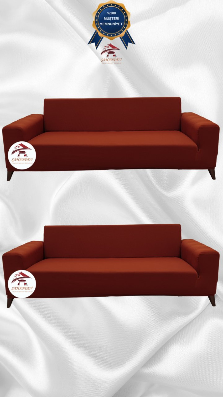 Mikro Kumaş Lastikli Giydirme Koltuk Örtüsü - Kaymaz Elastik Koltuk Koruyucu Kiremit Renk 3+3 (2 Parça Set)