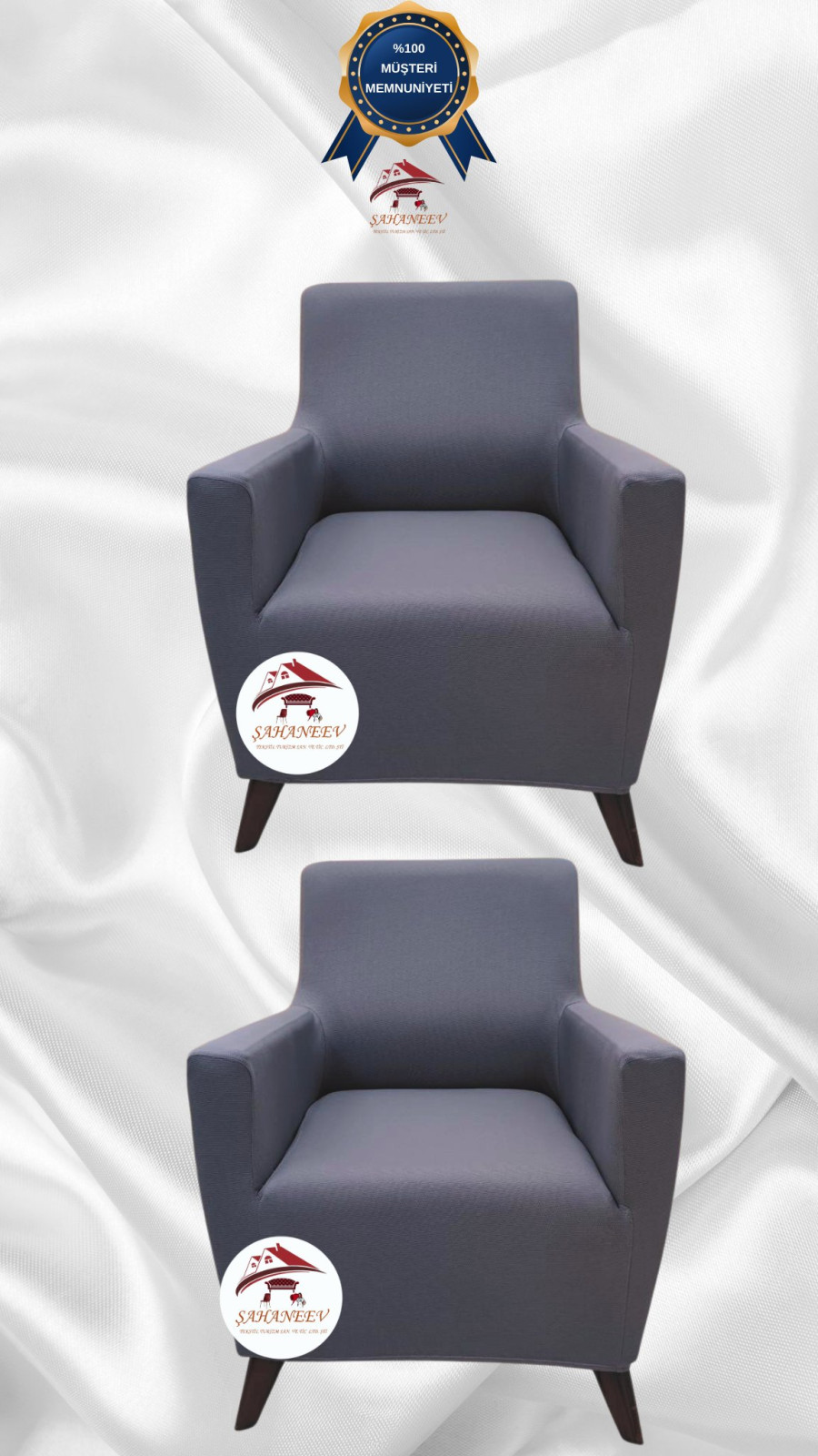 Mikro Kumaş Lastikli Giydirme Koltuk Örtüsü - Kaymaz Elastik Koltuk Koruyucu Koyu Gri Renk 1+1 (2 Parça Set)