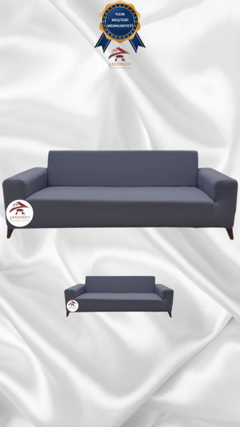 Mikro Kumaş Lastikli Giydirme Koltuk Örtüsü - Kaymaz Elastik Koltuk Koruyucu Koyu Gri Renk 3+2 (2 Parça Set)