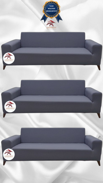 Mikro Kumaş Lastikli Giydirme Koltuk Örtüsü - Kaymaz Elastik Koltuk Koruyucu Koyu Gri Renk 3+3+3 (3 Parça Set)