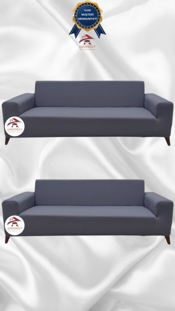 Mikro Kumaş Lastikli Giydirme Koltuk Örtüsü - Kaymaz Elastik Koltuk Koruyucu Koyu Gri Renk 3+3 (2 Parça Set)
