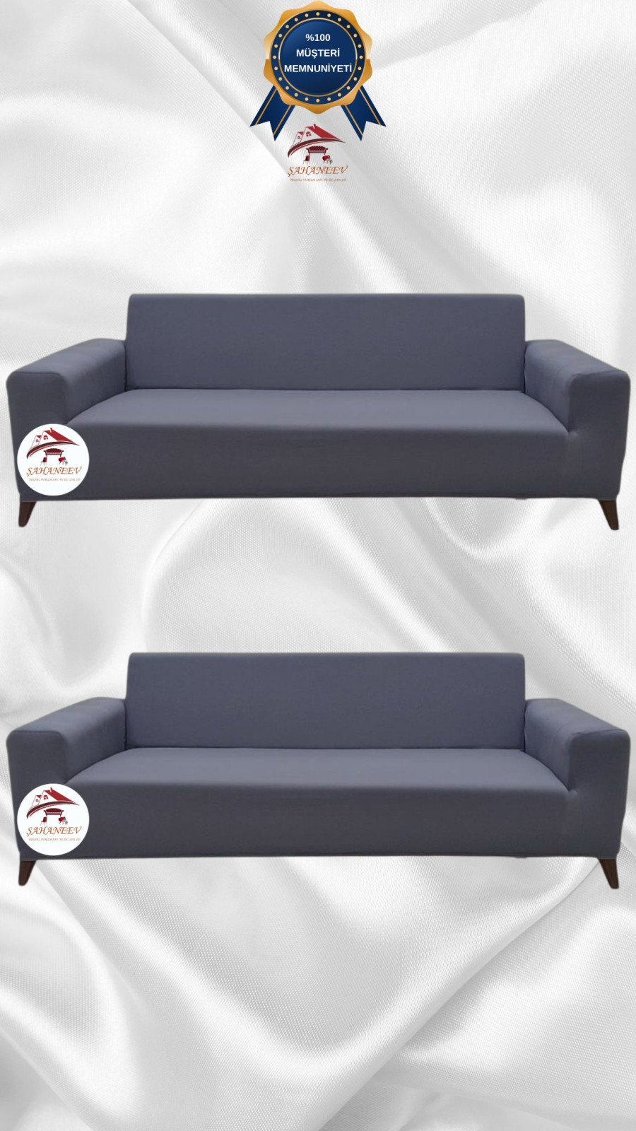 Mikro Kumaş Lastikli Giydirme Koltuk Örtüsü - Kaymaz Elastik Koltuk Koruyucu Koyu Gri Renk 3+3 (2 Parça Set)