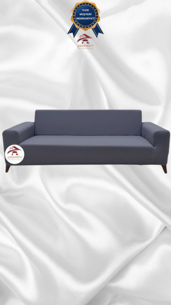 Mikro Kumaş Lastikli Giydirme Koltuk Örtüsü - Kaymaz Elastik Koltuk Koruyucu Koyu Gri Renk 3'lü Set (1 Parça)