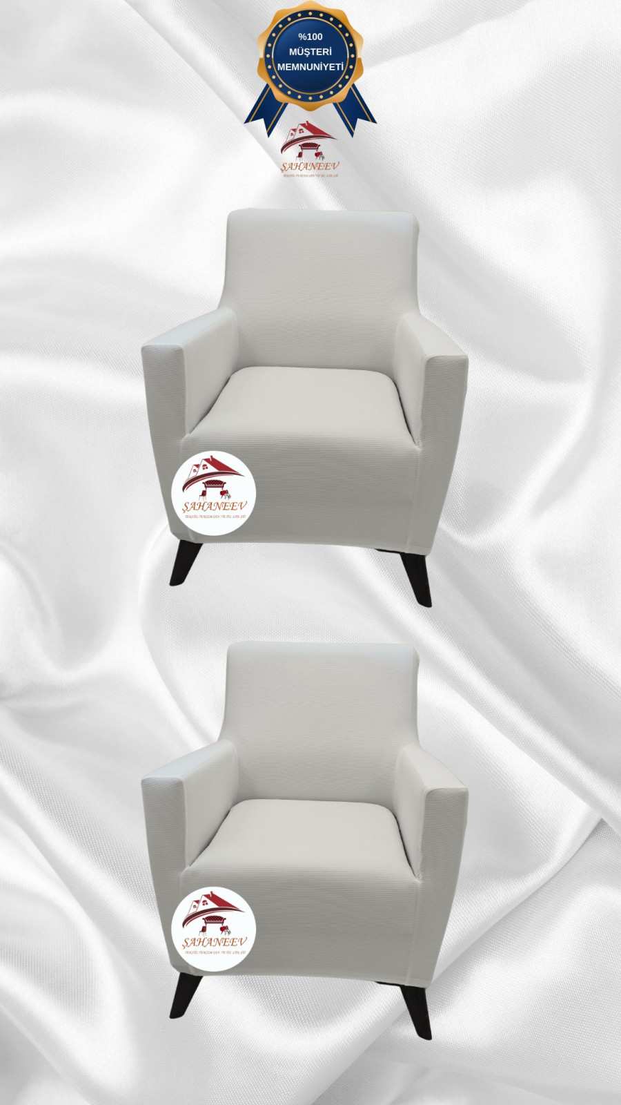 Mikro Kumaş Lastikli Giydirme Koltuk Örtüsü - Kaymaz Elastik Koltuk Koruyucu Krem Renk 1+1 (2 Parça Set)