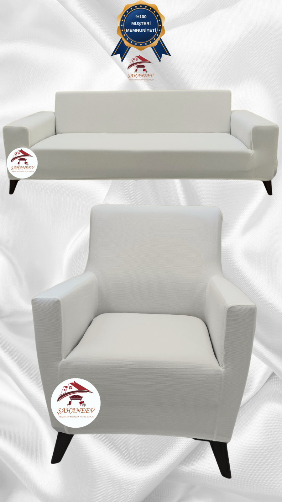 Micro Fabric Elastic Sofa Cover - Non-Slip Elastic Sofa Protector Cream Color 3+1 (2 Piece Set)