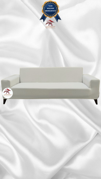 Mikro Kumaş Lastikli Giydirme Koltuk Örtüsü - Kaymaz Elastik Koltuk Koruyucu Krem Renk 3'lü Set (1 Parça)