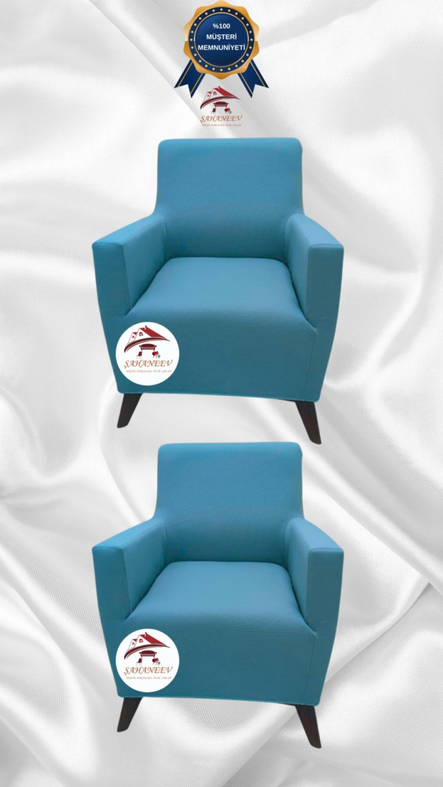 Mikro Kumaş Lastikli Giydirme Koltuk Örtüsü - Kaymaz Elastik Koltuk Koruyucu Mavi Renk 1+1 (2 Parça Set) Özel Ölçü