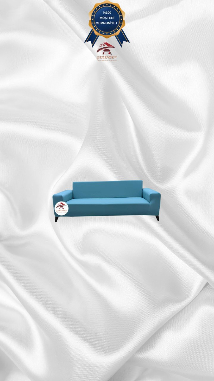 Mikro Kumaş Lastikli Giydirme Koltuk Örtüsü - Kaymaz Elastik Koltuk Koruyucu Mavi Renk 2'li Set (1 Parça) Özel Ölçü