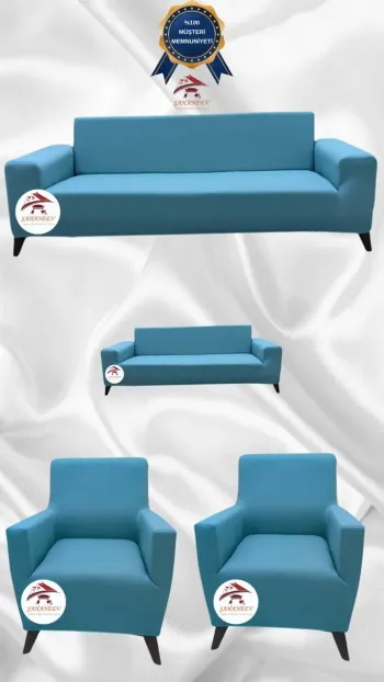 Micro Fabric Elastic Sofa Cover - Non-Slip Elastic Sofa Protector Blue Color 3+2+1+1 (4 Piece Set)